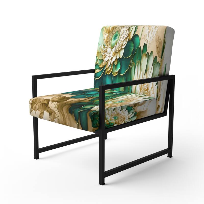 Designart "Green Blooming Daisy I" Upholstered Floral & Botanical Accent Chair and Traditional Arm Chair - Multiple Color