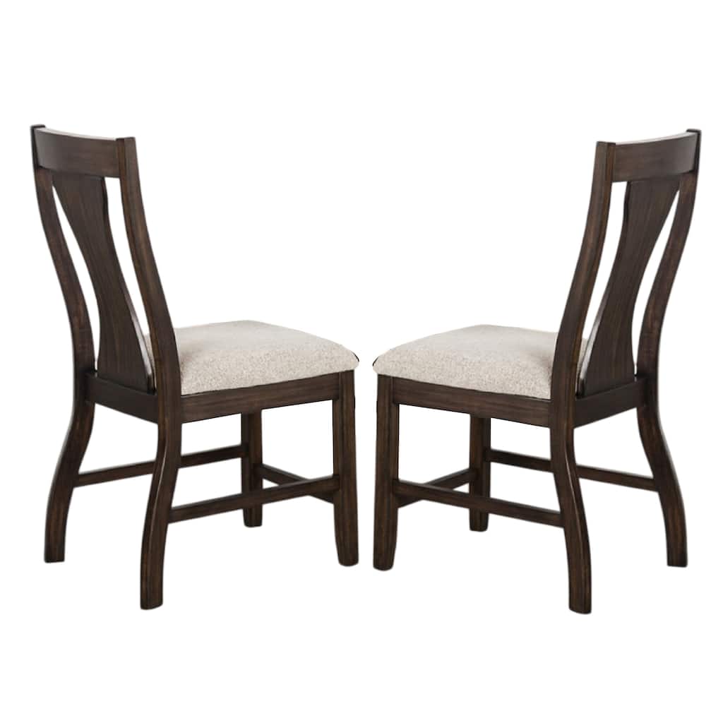 Hols Side Dining Chair Set of 2, Espresso Brown Wood Slatted Back, White Fabric