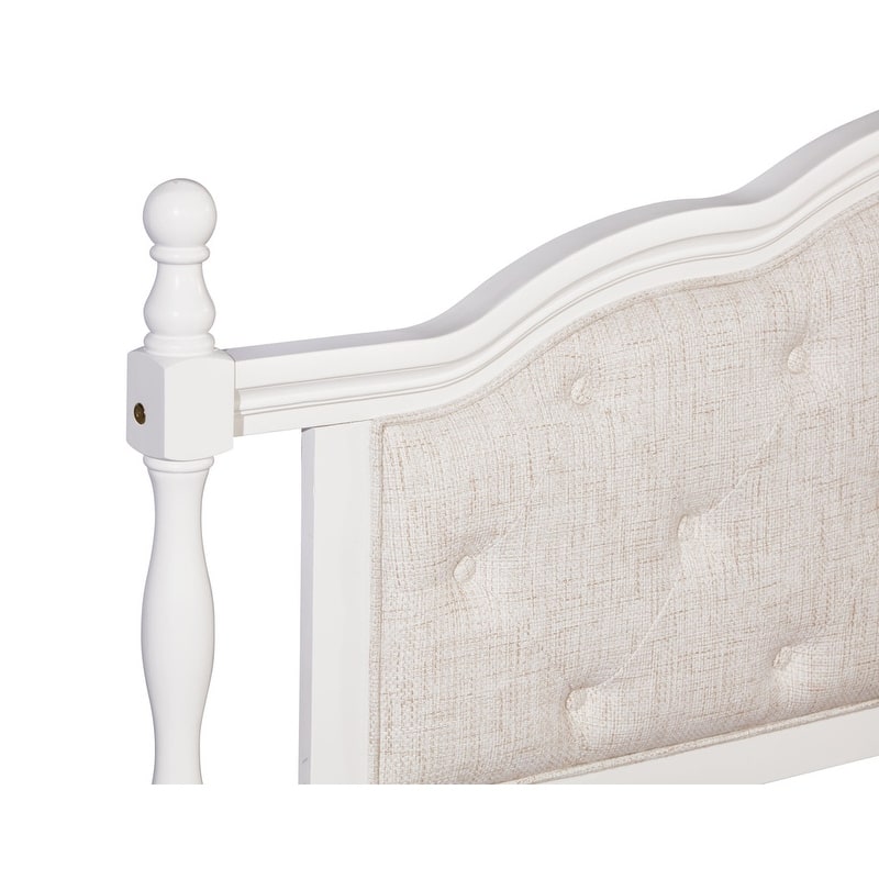 Pine Wooden Platform Bed with Upholstered Headboard and Panel Footboard,Queen Size