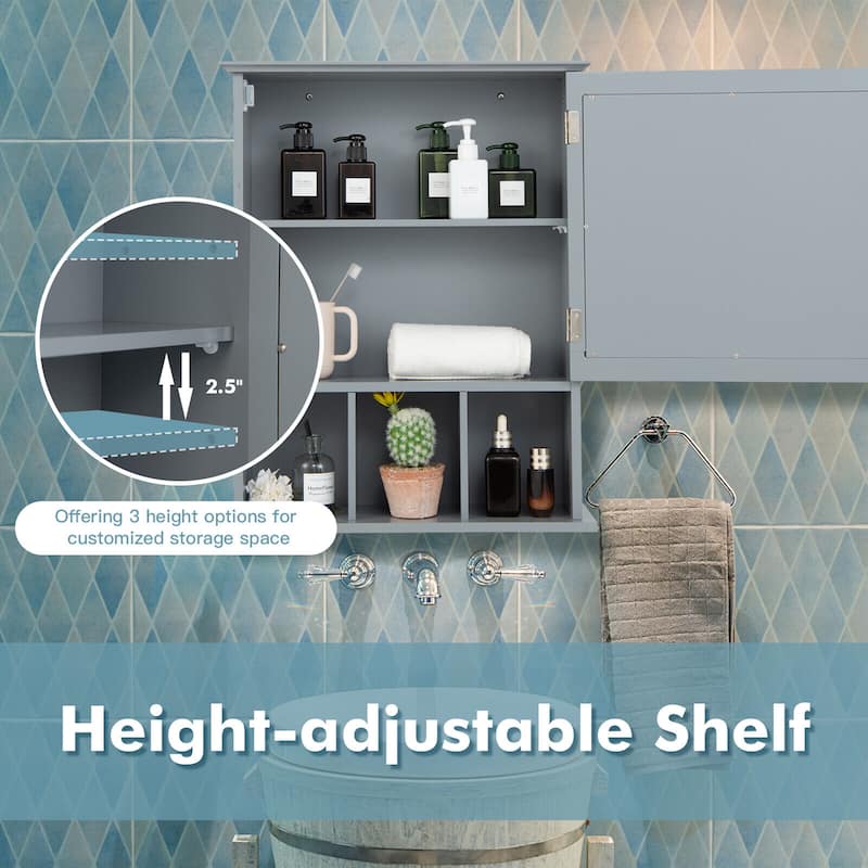 Gymax Mirrored Medicine Cabinet Bathroom Wall Mounted Storage