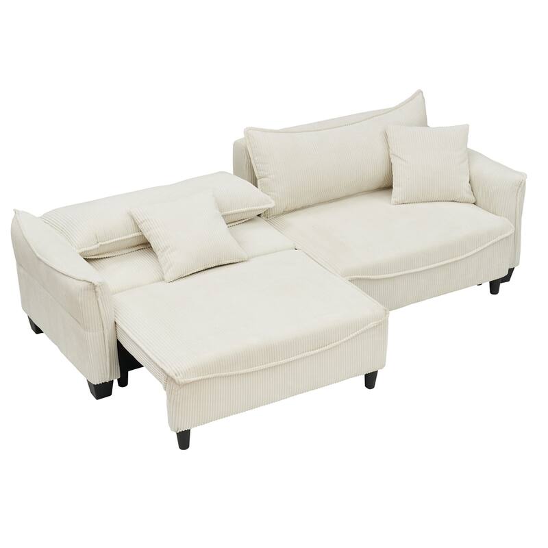 Corduroy Fabric Sofa with 2 Pillows and Legs