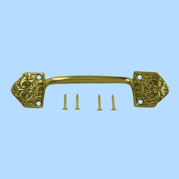 6 x POLISHED SOLID BRASS ORNATE CABINET or DRAWER PULL HANDLES