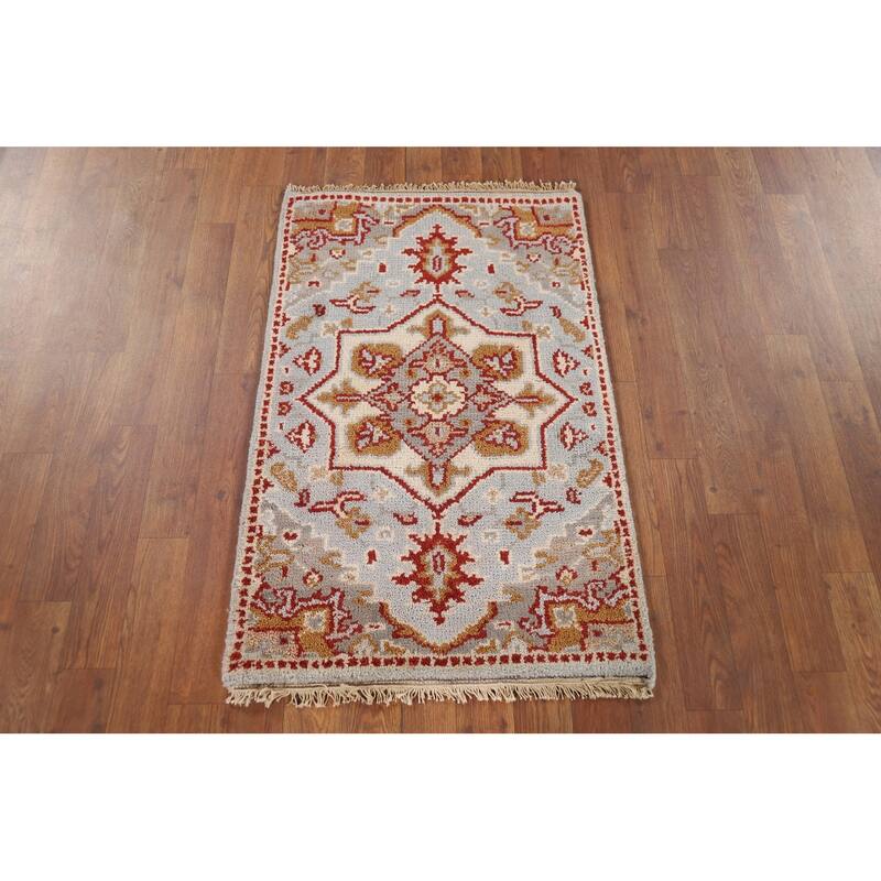 Geometric Kazak Indian Foyer Rug Handmade Wool Carpet - 2'0" x 3'0"