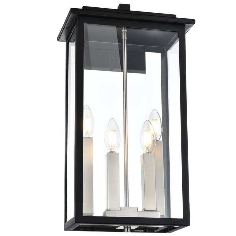 Outdoor Light Fixutre Farmhouse Wall Lantern Sconce with Clear Glass - Black Brushed Nickel - 4-light