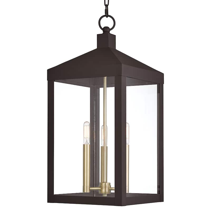 Livex Lighting Nyack 3 Light 11" Wide Outdoor Taper Candle Pendant - Bronze