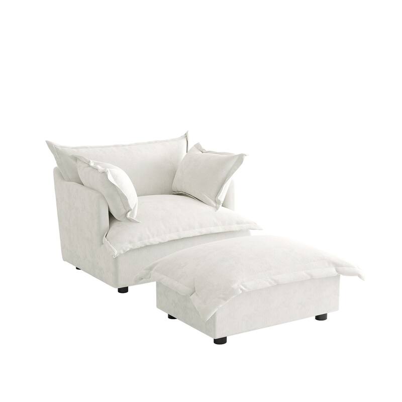 Modern Cloud Chaise Longue Accent Chair with Ottoman set
