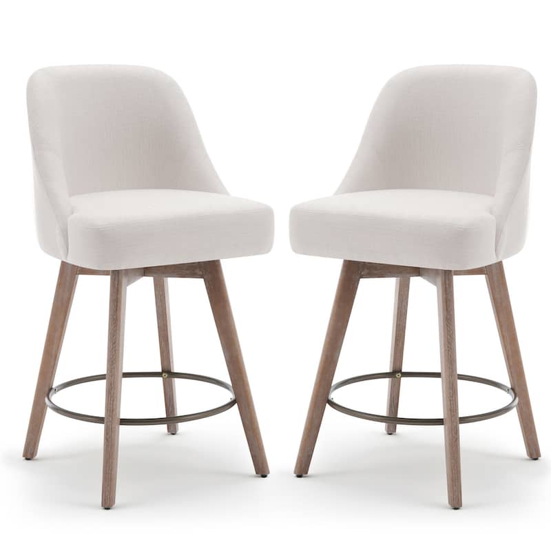 26" Upholstered Counter Height Swivel Bar Stool, Counter Stools with Solid Wood Legs - 39.37"H x 22.44"D x 21.65"W