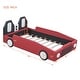 preview thumbnail 17 of 39, Race Car-shaped Frame Upholstered Bed with Wheels, Twin Size Grounded Slat Support Children Floor Bed for Toddler Platform Bed