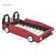 preview thumbnail 5 of 8, Twin Size Race Car-Shaped Platform Bed with Wheels for Kids, PU Leather Wooden Bed w/Wood Slat Support, No Box Spring Needed Red