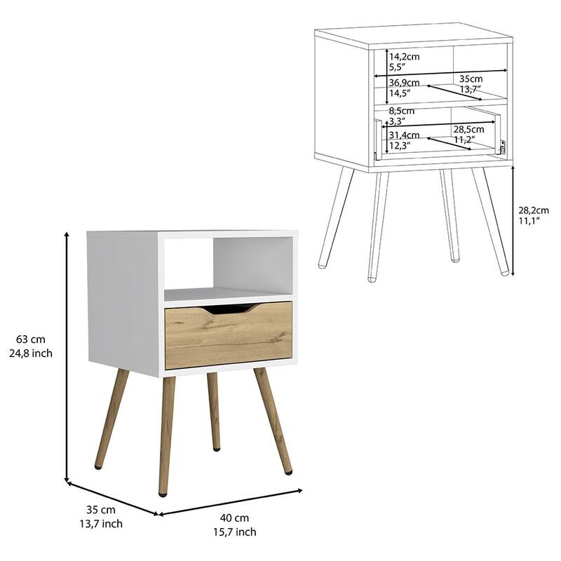 Nightstand 25"H, Superior Top, Four Legs, One Open Shelf, One Drawer, Dark Walnut