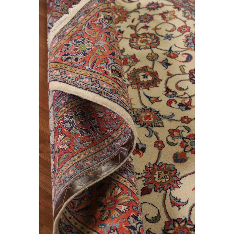 Hand Knotted Oriental 100% Wool Carpet Traditional All-Over Beige & Ivories Sarouk Area Rug - 9' 10'' X 6' 7''