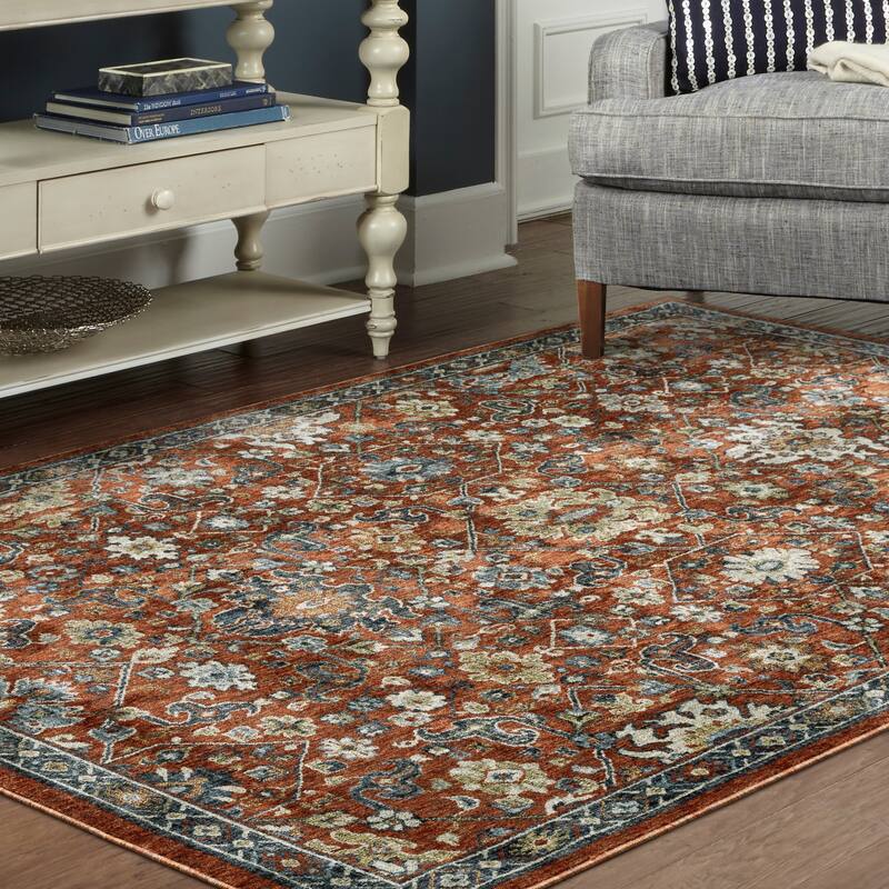 Tessa Updated Classic Rust Red/Blue Area Rug
