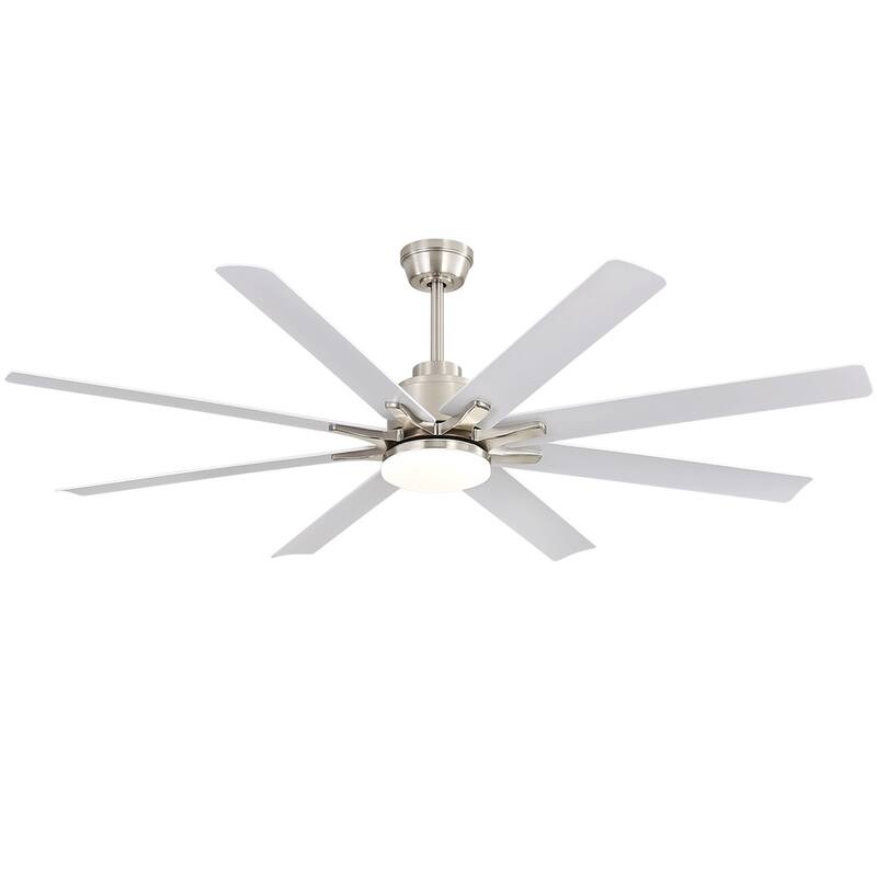 Sofucor 52"/66"/72"/76 Inch Modern Ceiling Fan with Dimmable LED Light ,Remote&APP Control,8 Blades for Large Living Room,Porch - 66 Inch - Silver and White ABS Blades