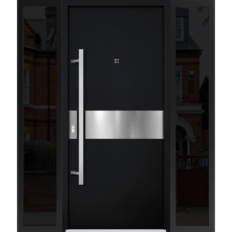 Front Prehung Steel Door 6072 Black Enamel Side and Top Window Sidelite W36+14xH80+16 Lh I Bedroom Door Bathroom Door - Black - 64 x 80