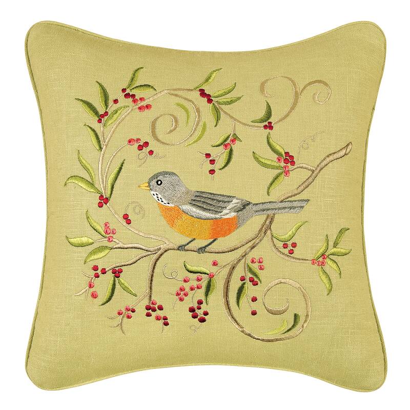 Bird On Green Feather Down Pillow