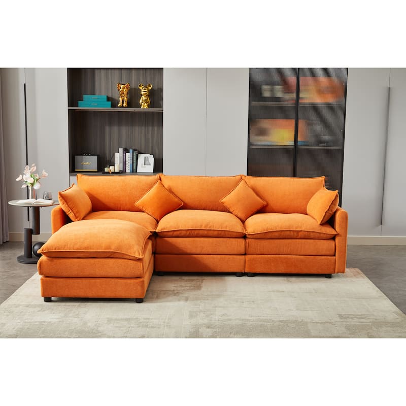 Minimalist Chenille Modular Sectional Sofa, 3-Seater L-Shaped Couch with Movable Ottoman, Upholstered Sofa for Living Room