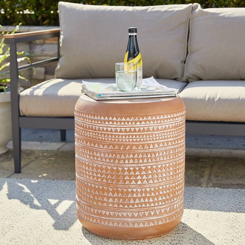 Glitzhome 18"H Modern MGO Faux Drum Garden Stool Plant Stand Accent Table