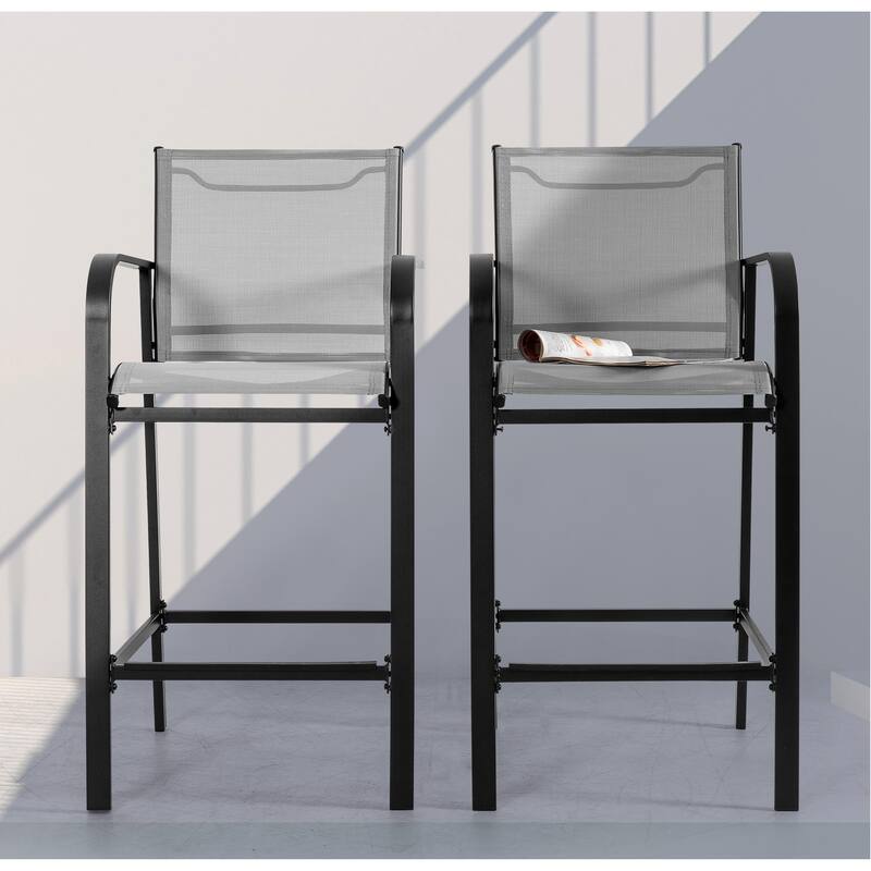 Outdoor Textilene High Bar Stools with Powder-Coated Frame, Light Gray