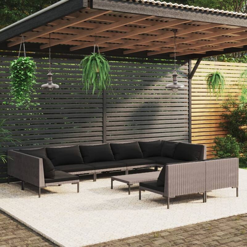 vidaXL Patio Lounge Set Outdoor Sectional Sofa Set Table Poly Rattan Dark Grey - 27.6" x 27.6" x 24"