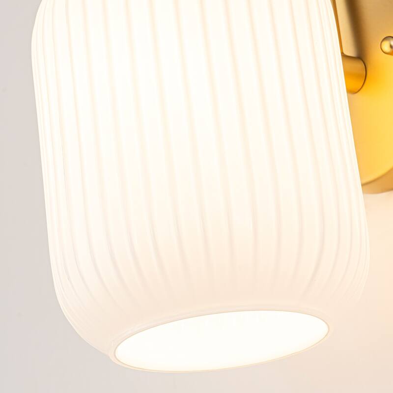 1-Light Mid-Century Modern Gold Wall Sconce with Opal Glass Shade