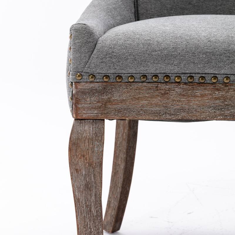 Thickened Fabric Dining Chair with Solid Wood Legs, Set of 2