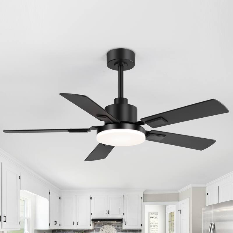 48"/52"/60" Modern Black LED Ceiling Fan with Light Remote (5/6 Reversible Blades)