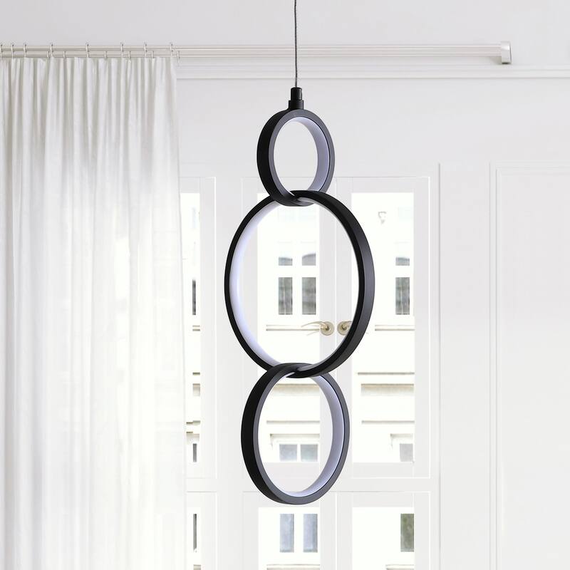 Orbit 7.75" Adjustable Integrated LED Metal Ring Pendant, Black by JONATHAN Y