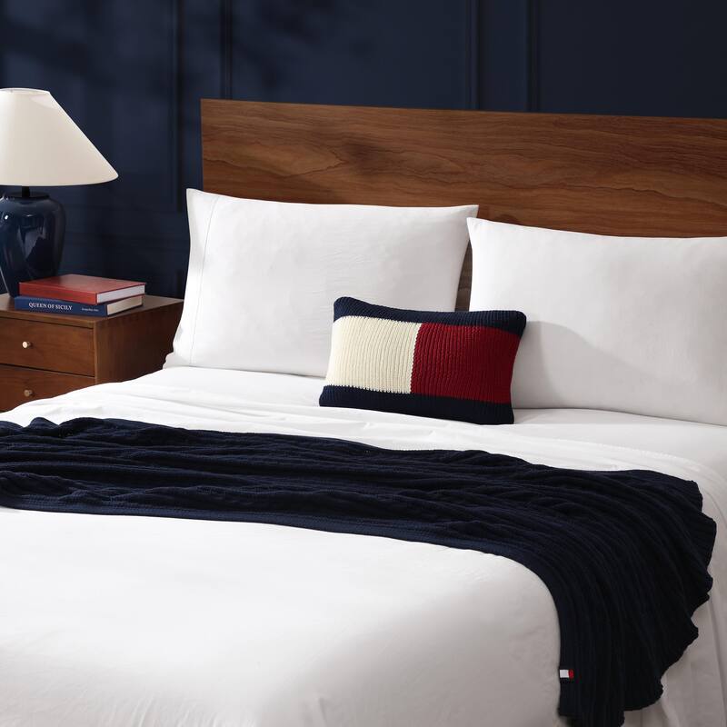 Tommy Hilfiger Rib Knit Flag Blue Throw Pillow