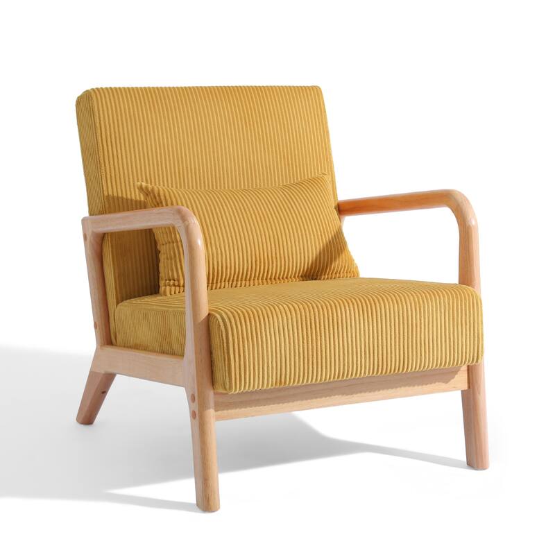 25" W Mid Century Upholstered Wood Accent Chair with Pillow set of 2