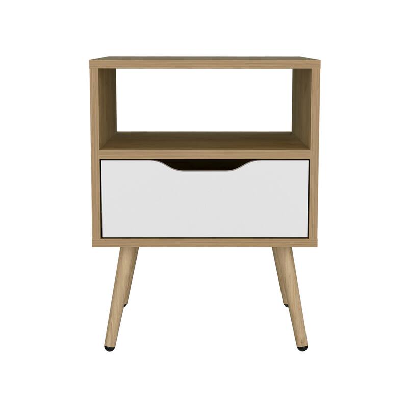 21-Inch Nightstand with Drawer and Open Shelf, Natural Oak and White