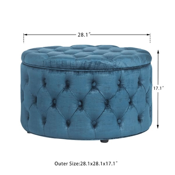 dimension image slide 3 of 9, Adeco Round Storage Ottoman Button Tufted Footrest Stool Bench