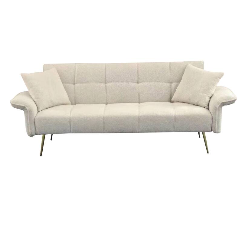Convertible double sofa bed with folding armrests for living rooms and small spaces