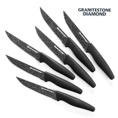 Granitestone NutriBlade Black 6 Piece Serrated Steak Knife Set Nonstick Stainless Steel