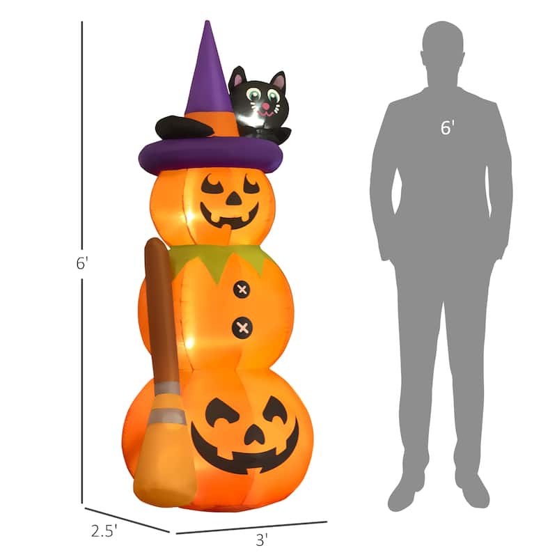 Outsunny 6' Light-Up Inflatable Pumpkin Halloween Decoration with Cute Black Cat