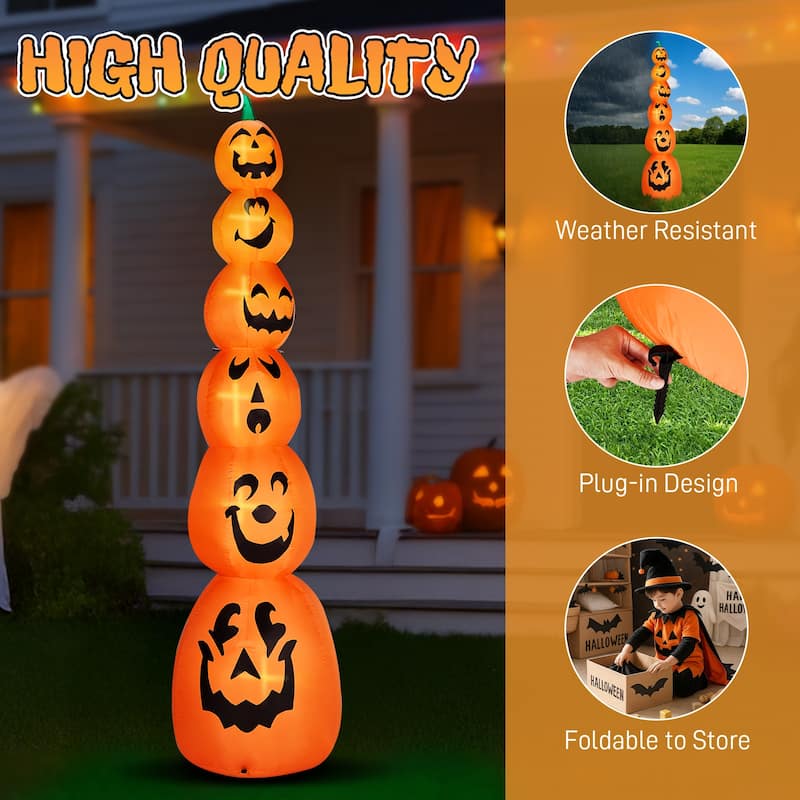 9ft Halloween Inflatable Stacked Pumpkin Yard Decor with LED Lights for Indoor or Outdoor Use