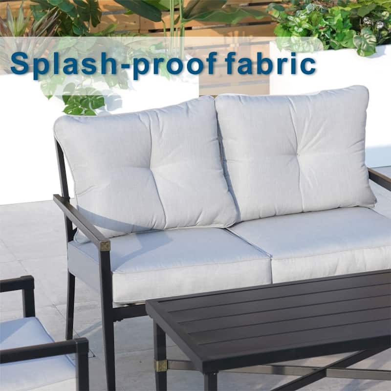 Modern 4-piece Outdoor Accented Sofa Seating Set with Waterproof Loveseat and Iron Coffee Table