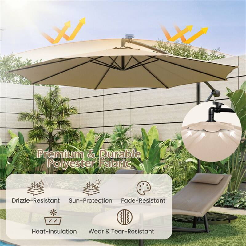 10 Feet Patio Offset Umbrella with 112 Solar-Powered LED Lights