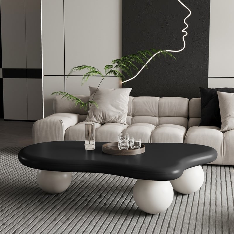 47 Inch Cloud Shaped Coffee Table with 3 Ball Legs for Living Room