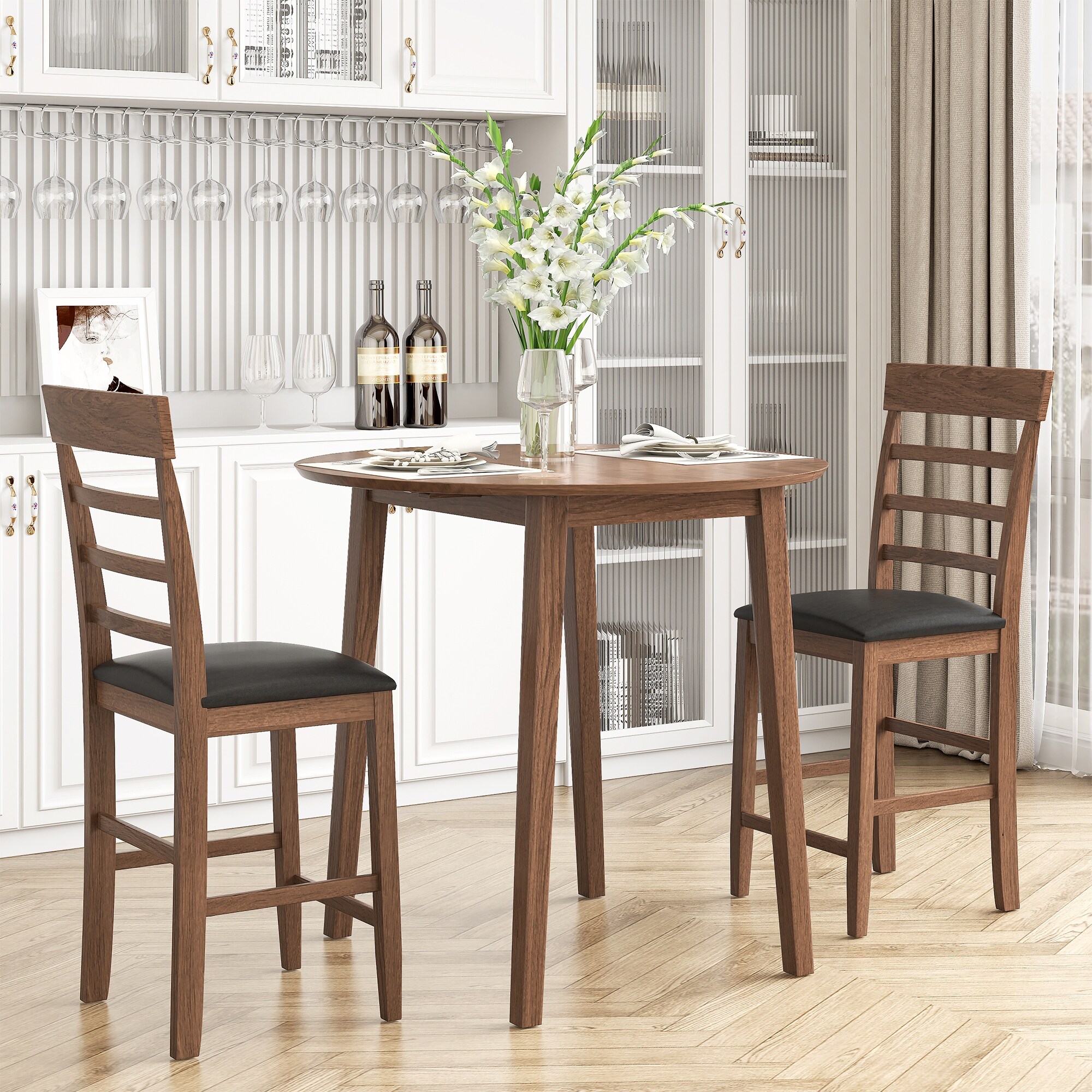Counter Height Drop Leaf Dining Table And Chairs 3-Piece Counter