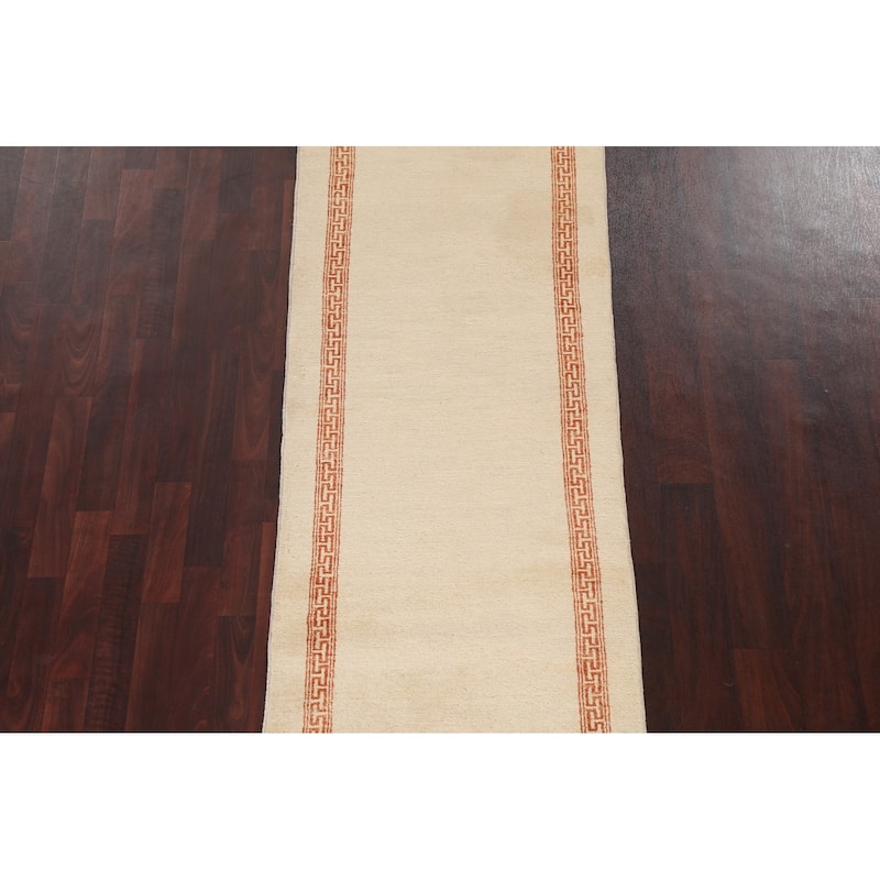 Neutral Gabbeh Kashkoli Oriental Runner Rug Wool Hand-knotted Carpet - 2'7" x 9'3"