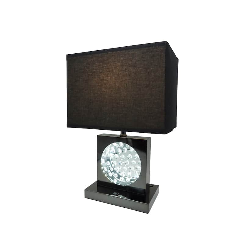 1pc Luxury Crystal Accent Table Lamp Nickel Led Light Touch Lamp Rectangular Shade Finish - Black,Nickel