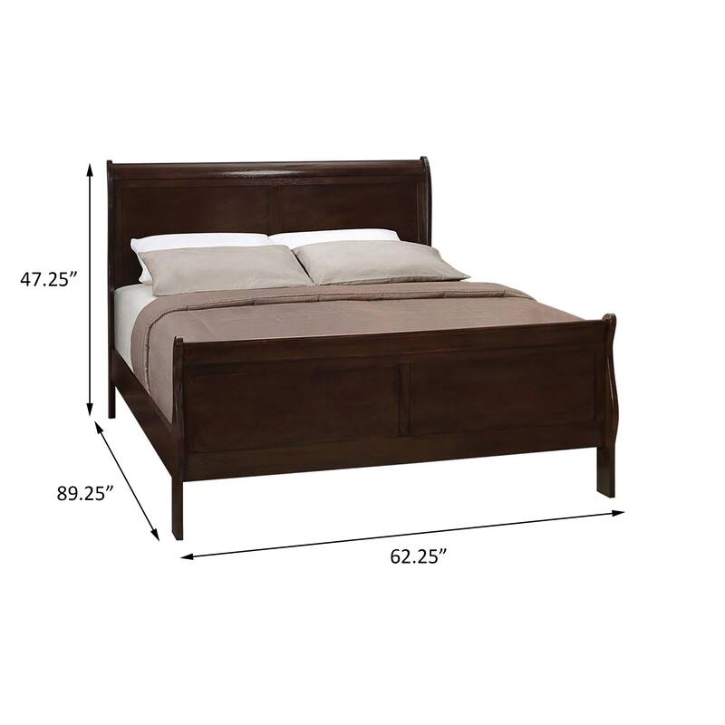 Queen Size Wood Sleigh Bed with Louis Philippe Style and Box Spring Required