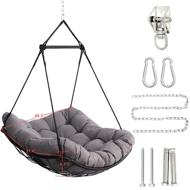Luxury Hammock Chair Swing with Oversized Plush Cushion, Swivel Indoor/Outdoor Hanging Chair for Patio, Balcony, Bedroom