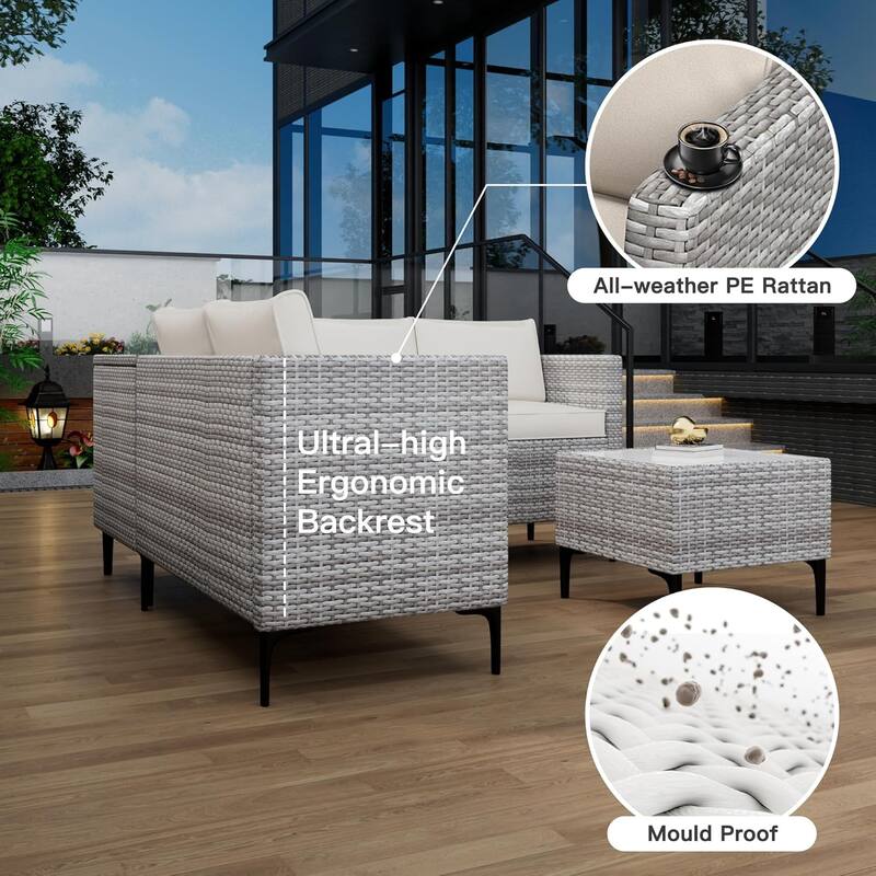 4-Piece Patio Sectional Sofa Set with Coffee Table and Storage Box