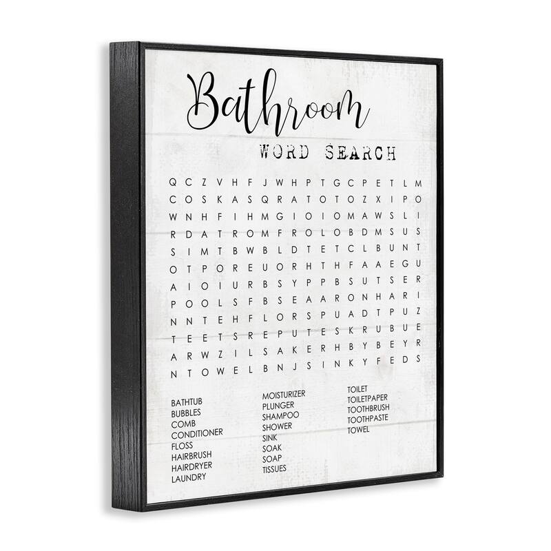 Stupell Bathroom Word Search Fun Family Word Design Framed Wall Art, Design By Artist Daphne Polselli - Black