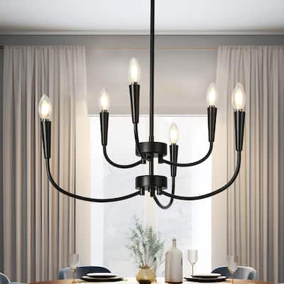 Modern Contemporary 6-Light Candle Black Chandelier for Dining Room