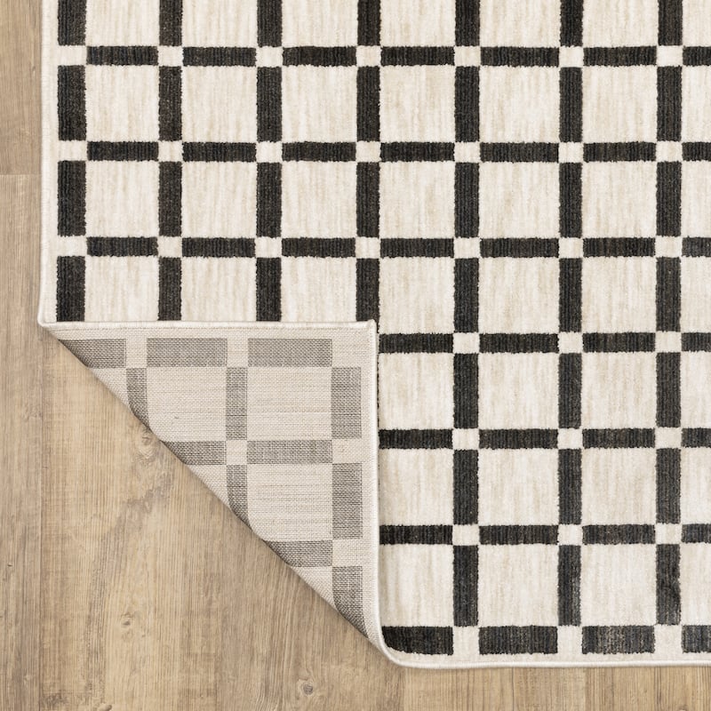 Hansel Geometric Grid Beige/ Black Area Rug