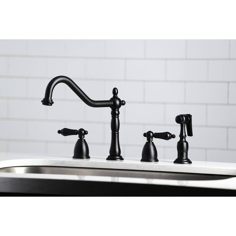 Heritage 8-Inch Widespread Kitchen Faucet with Brass Sprayer