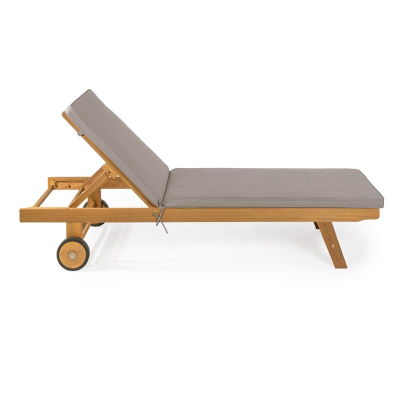 Adjustable Outdoor Chaise Lounge w/ Cushion & Wheels - JONATHAN Y