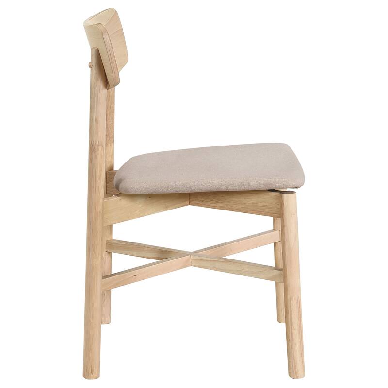 Natural Wood Dining Side Chair Set of 2 with Padded Fabric Seat